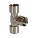 RS PRO Brass Pneumatic Tee Threaded Adapter Female G 1/4 inch to Female G 16.5 mm, 100 bar, Nickel-Plated 176-1060