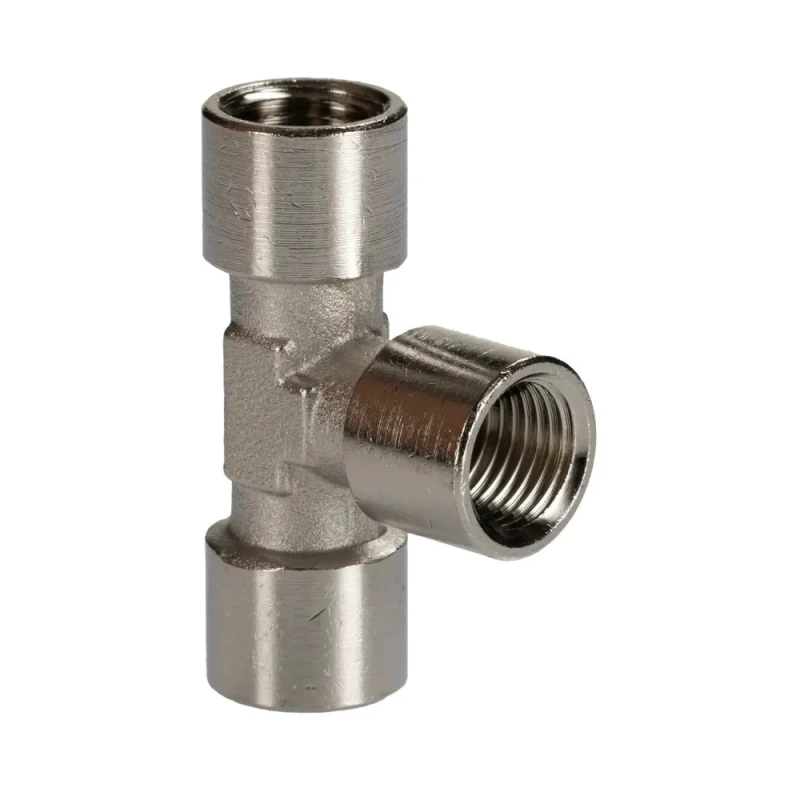 RS PRO Brass Pneumatic Tee Threaded Adapter Female G 1/4 inch to Female G 16.5 mm, 100 bar, Nickel-Plated 176-1060