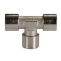 RS PRO Brass Pneumatic Tee Threaded Adapter Female G 1/4 inch to Female G 16.5 mm, 100 bar, Nickel-Plated 176-1060