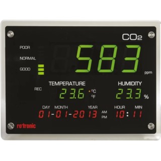 Rotronic Instruments Air Quality Data Logger , USB Interface, ±0.3 °K Accuracy, 330x250x50 mm, LCD Alarm CO2-DISPLAY