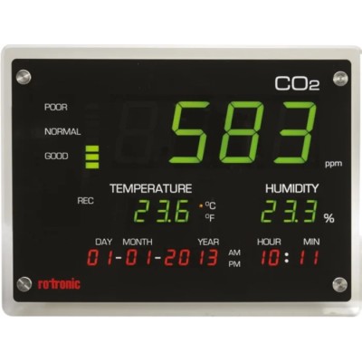 Rotronic Instruments Air Quality Data Logger , USB Interface, ±0.3 °K Accuracy, 330x250x50 mm, LCD Alarm CO2-DISPLAY