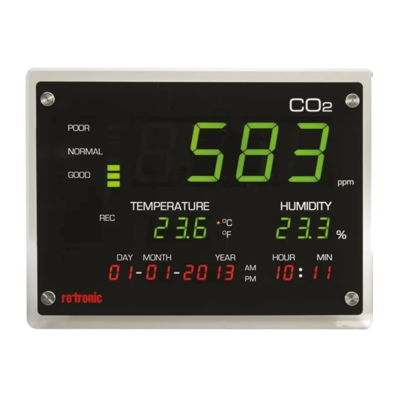Rotronic Instruments Air Quality Data Logger , USB Interface, ±0.3 °K Accuracy, 330x250x50 mm, LCD Alarm CO2-DISPLAY