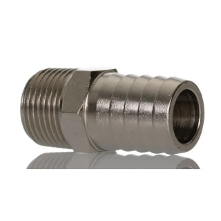 RS PRO Hose Connector 12 mm ID Male BSPT Adapter Nickel Plated Brass 5 MPa 50 bar 300°C 176-2025