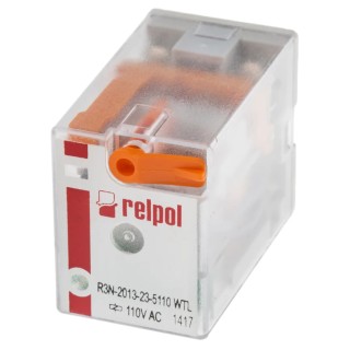 Relpol Power Relay Plug-In Terminal 110V AC Coil 10A Switching Current 3PDT Silver Alloy Contacts R3N-2013-23-5110-WTL