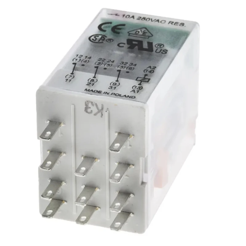 Relpol Power Relay Plug-In Terminal 110V AC Coil 10A Switching Current 3PDT Silver Alloy Contacts R3N-2013-23-5110-WTL