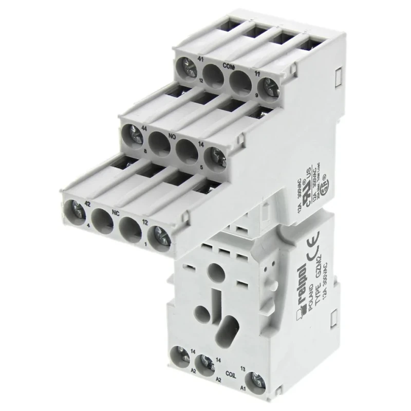 Relpol 8 Way 12A 300V ac DIN Rail Relay Socket for Use with R2N Series Relay GZM2-gray