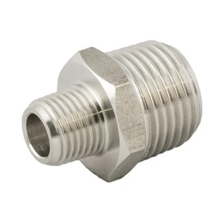 RS PRO Stainless Steel AISI 316L Fitting Straight Nipple Male R 1/8 in to R 1/4 in Length 23.5mm Pressure 140 bar 176-2186