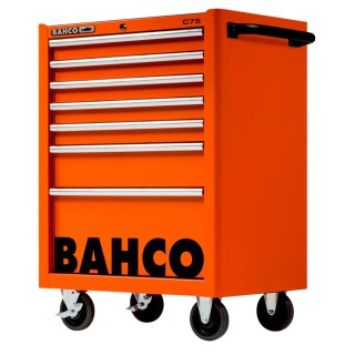 Bahco 7 Drawer Wheeled Tool Trolley Solid Steel Frame Orange 600kg Load Capacity 1475K7