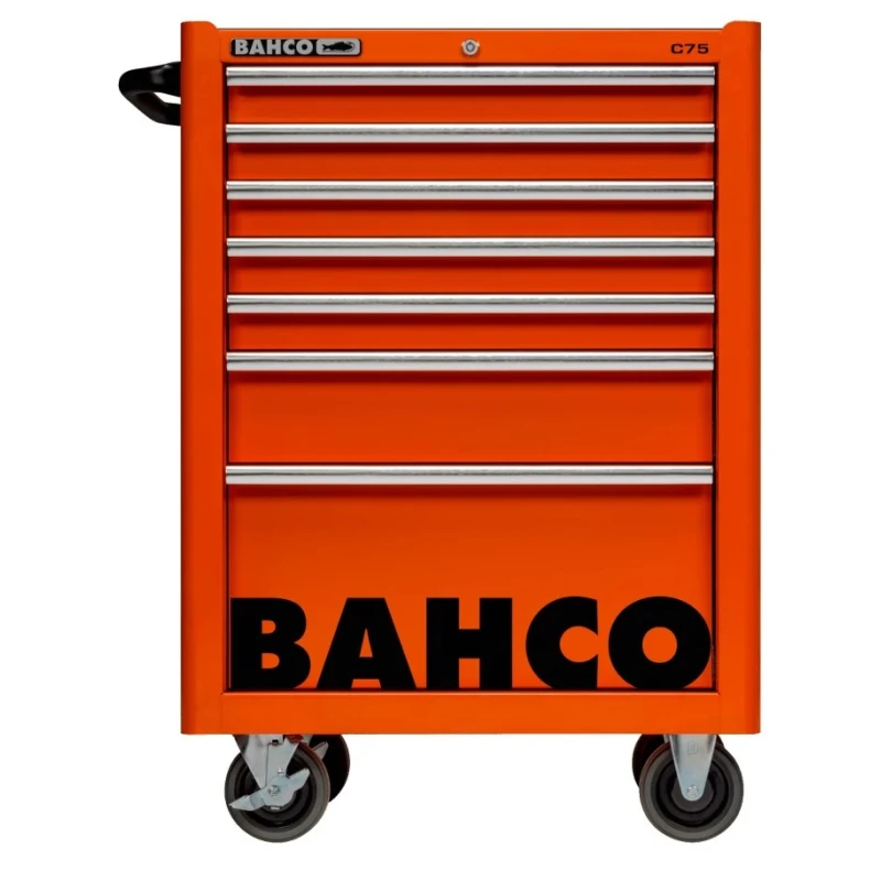 Bahco 7 Drawer Wheeled Tool Trolley Solid Steel Frame Orange 600kg Load Capacity 1475K7