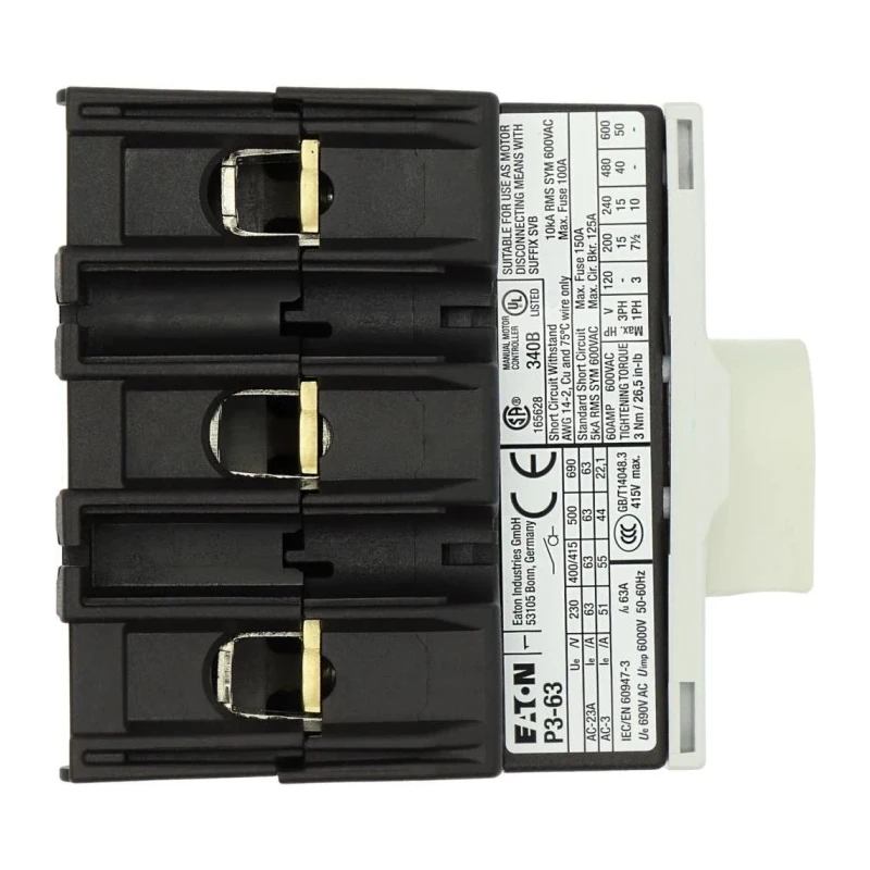 Eaton 3-Pole Panel Mount Isolator Switch IP65 640A 4.5W P3-63 IP65