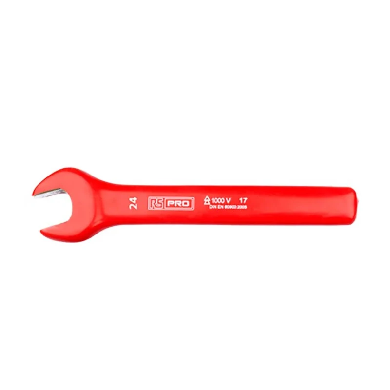 RS PRO Insulated Open End Spanner Chrome Vanadium Steel 24 mm 225mm Overall Length VDE/1000V Approved 176-3403