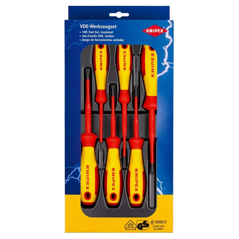 Knipex Insulated Phillips, Pozidriv, Slotted Screwdriver Set 6-Piece 1000V VDE Certified 00 20 12 V05