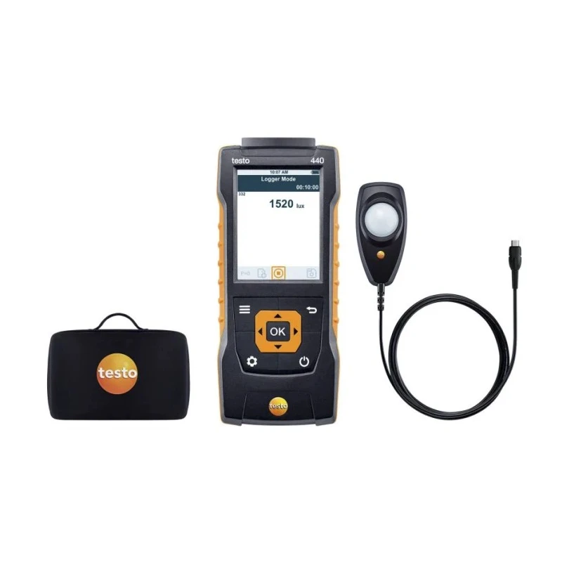 Testo Air Quality Monitor 0lx to 100000 lx Light Meter with Air Velocity and IAQ Measuring, USB Interface, Battery 0563 4402