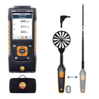 Testo 440 dP Air Flow ComboKit 1 Anemometer with Bluetooth, NTC, Hotwire, Vane, Tc Probes, Measures Humidity, Air 0563 4409