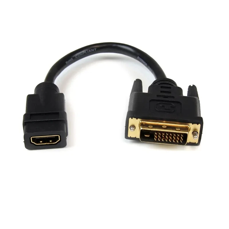 StarTech.com HDMI Cable 203.2 mm Length Female DVI-D Dual Link to Male DVI-D HDMI 1.4 Black HDDVIFM8IN