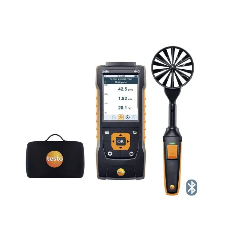 Testo Anemometer with Bluetooth, Tc, NTC Vane Probe, Air Velocity 35 m/s, Volume Flow, Temperature Measurement 0563 4403