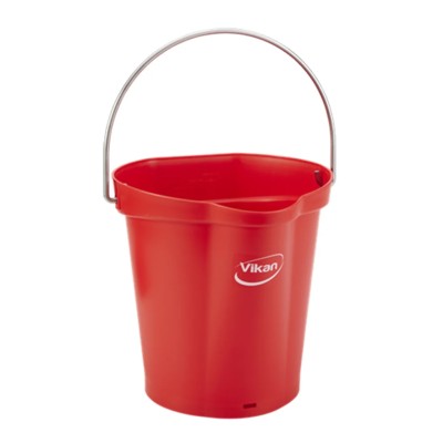 Vikan 6L Round Plastic Red Bucket with Handle 260mm Length 270mm Width 258mm Height 56884