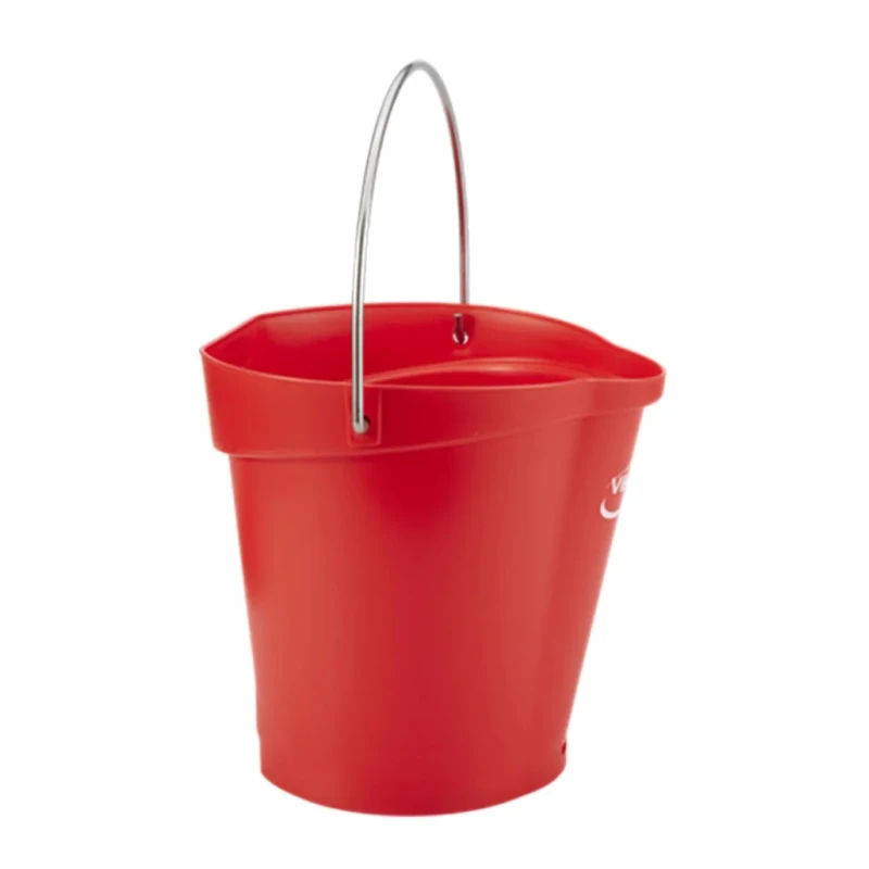 Vikan 6L Round Plastic Red Bucket with Handle 260mm Length 270mm Width 258mm Height 56884
