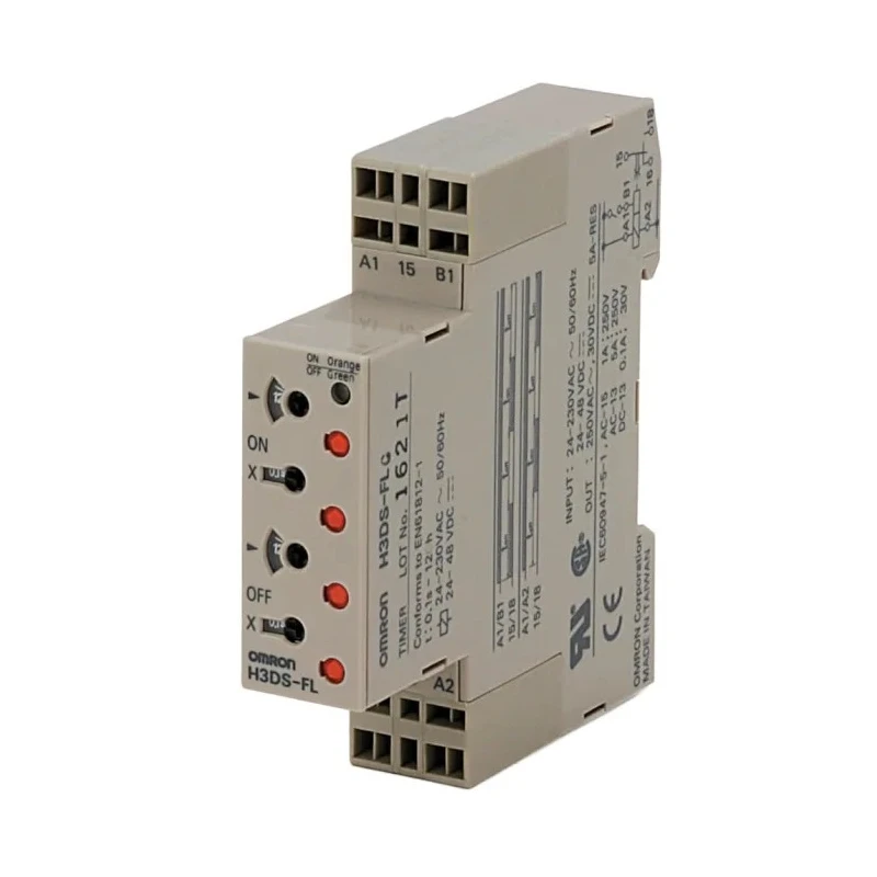 Omron H3DS Series DIN Rail Timer 2-Contact SPDT 24-48 V DC 230 V AC 24 V AC 0.1 s to 12 h Multifunction H3DS