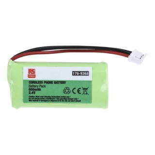 RS PRO 2.4 V Nickel Metal Hydride Rechargeable Battery Pack 600mAh 2 Cells Lead Terminal 176-9368