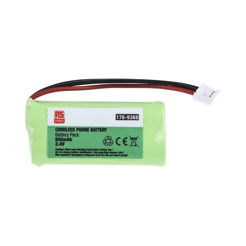 RS PRO 2.4 V Nickel Metal Hydride Rechargeable Battery Pack 600mAh 2 Cells Lead Terminal 176-9368
