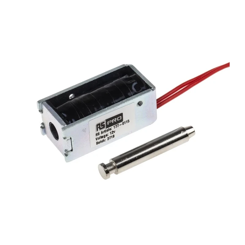 RS PRO DC D-Frame Pull Action Linear Solenoid 2.2 kg Magnetic Force 12V 40 mm Length 14 mm Width 19 mm Depth 177-0115