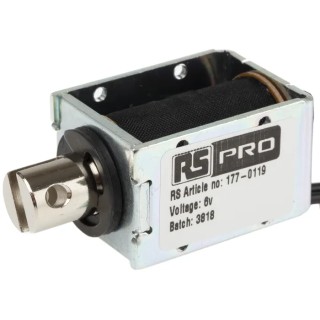 RS PRO Linear Pull Action DC D-Frame Solenoid 6V, 40mm Length x 24mm Width x 29mm Depth 177-0119