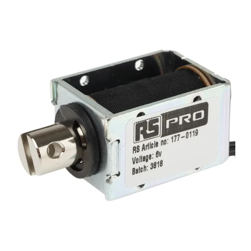 RS PRO Linear Pull Action DC D-Frame Solenoid 6V, 40mm Length x 24mm Width x 29mm Depth 177-0119