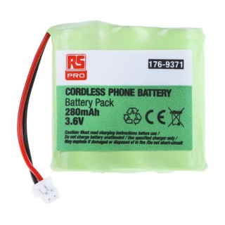 RS PRO 3.6 V Nickel Metal Hydride Rechargeable Battery Pack 280 mAh 3 Cells Lead Termination 176-9371