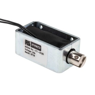 RS PRO Linear Solenoid Pull Action 24 VDC 58 mm Length 25.4 mm Width 31.8 mm Depth 177-0125