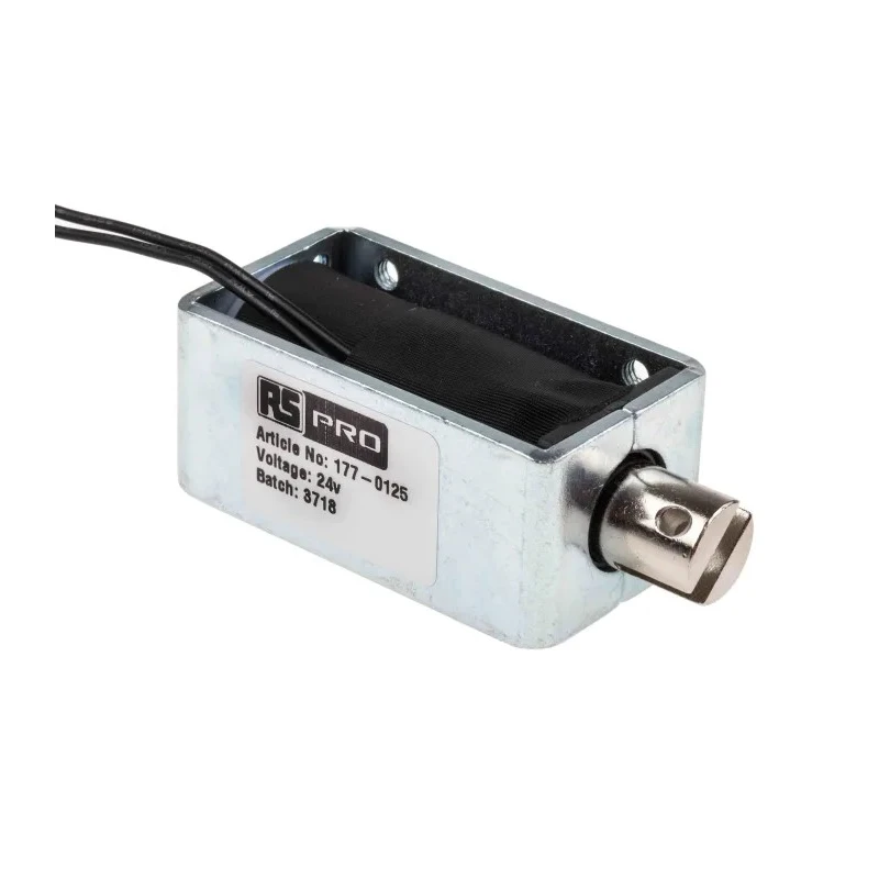 RS PRO Linear Solenoid Pull Action 24 VDC 58 mm Length 25.4 mm Width 31.8 mm Depth 177-0125