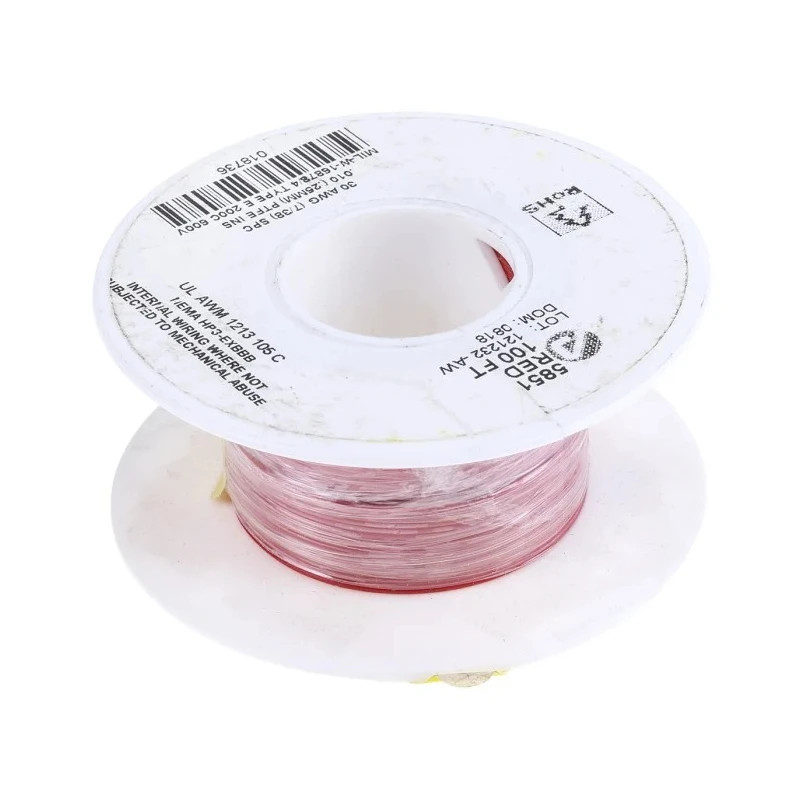 Alpha Wire Hookup Wire TEFLON Series Red, 30 AWG, 7x0.10 mm Core Strands, 30 m, Silver Plated Copper, 600V 5851 RD005