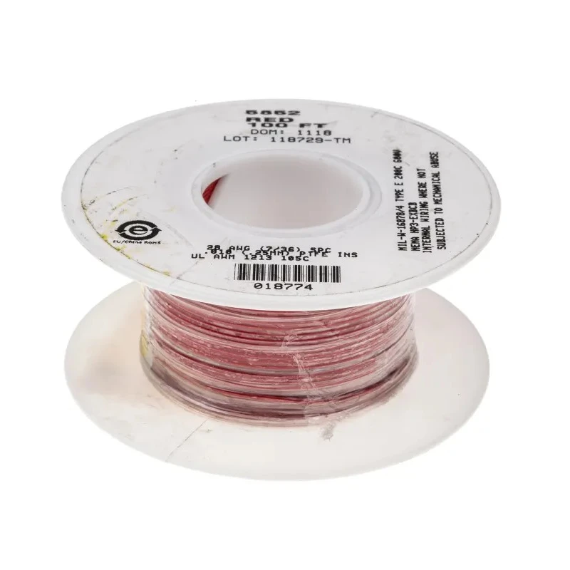 Alpha Wire Hook Up Wire TEFLON Series Red 28 AWG 7/0.13 mm Silver Plated Copper 600V 200°C 30m 5852 RD005