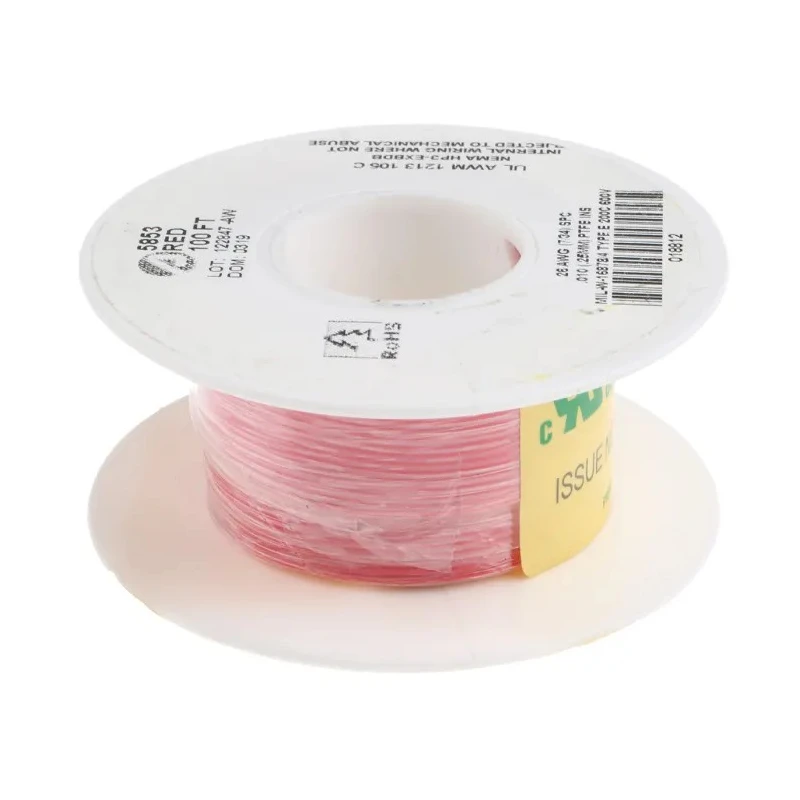 Alpha Wire Hookup Wire TEFLON Series Red 26 AWG 7/0.16 mm Core Strands 30 m 600V 200°C 5853 RD005