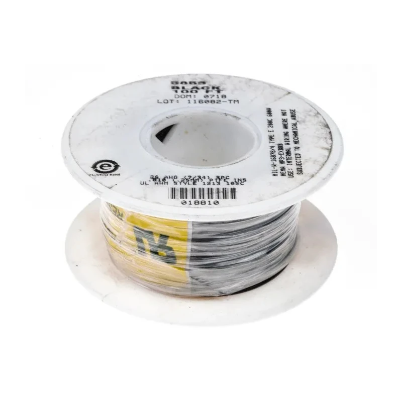 Alpha Wire Hook Up Wire TEFLON Series Black Jacket 26 AWG 7/0.16 mm Core Strands 30 m Length 600V 200°C 5853 BK005