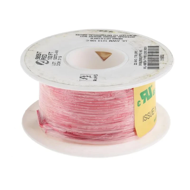 Alpha Wire Hook Up Wire TEFLON Series Red, 22 AWG, 7/0.25 mm Core Strands, 30 m Length, Silver Plated Copper 5855/7 RD005