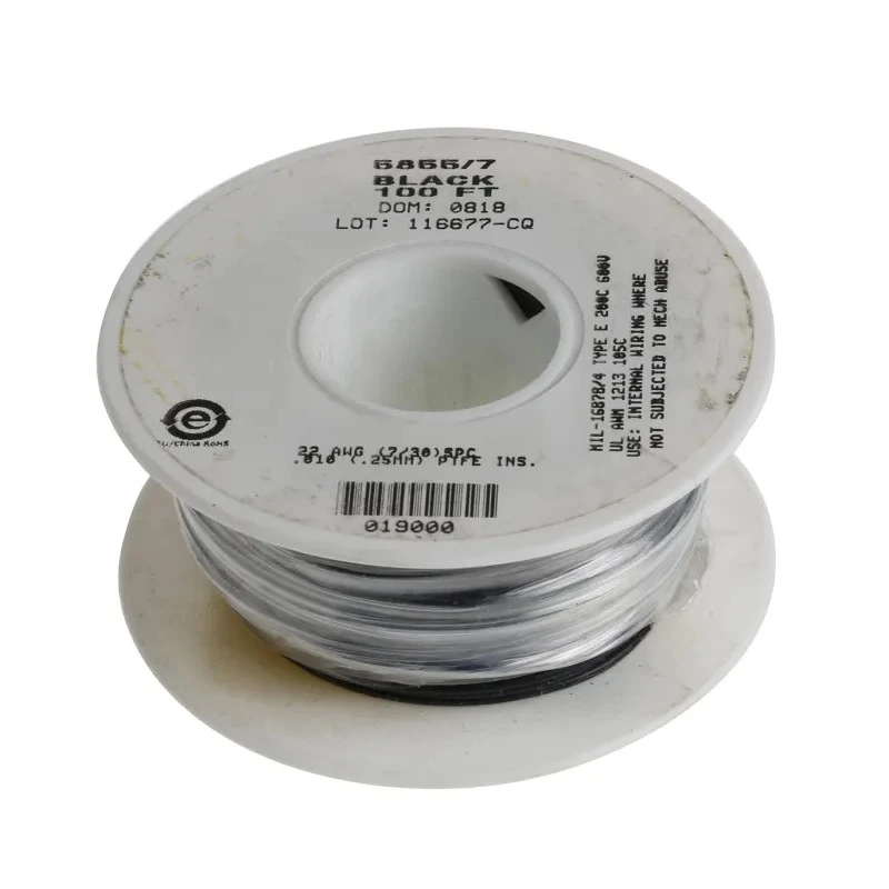 Alpha Wire Hook Up Wire TEFLON Series Black 22 AWG, 7x0.25 mm Strands, 30 m, 600 V, TFE Insulation 5855/7 BK005