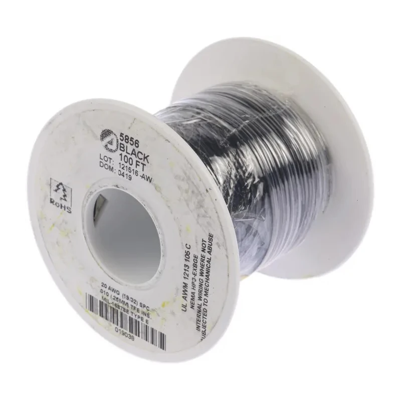 Alpha Wire Hook Up Wire TEFLON Series Black 20 AWG Silver Plated Copper 600V 200°C 30m 5856 BK005