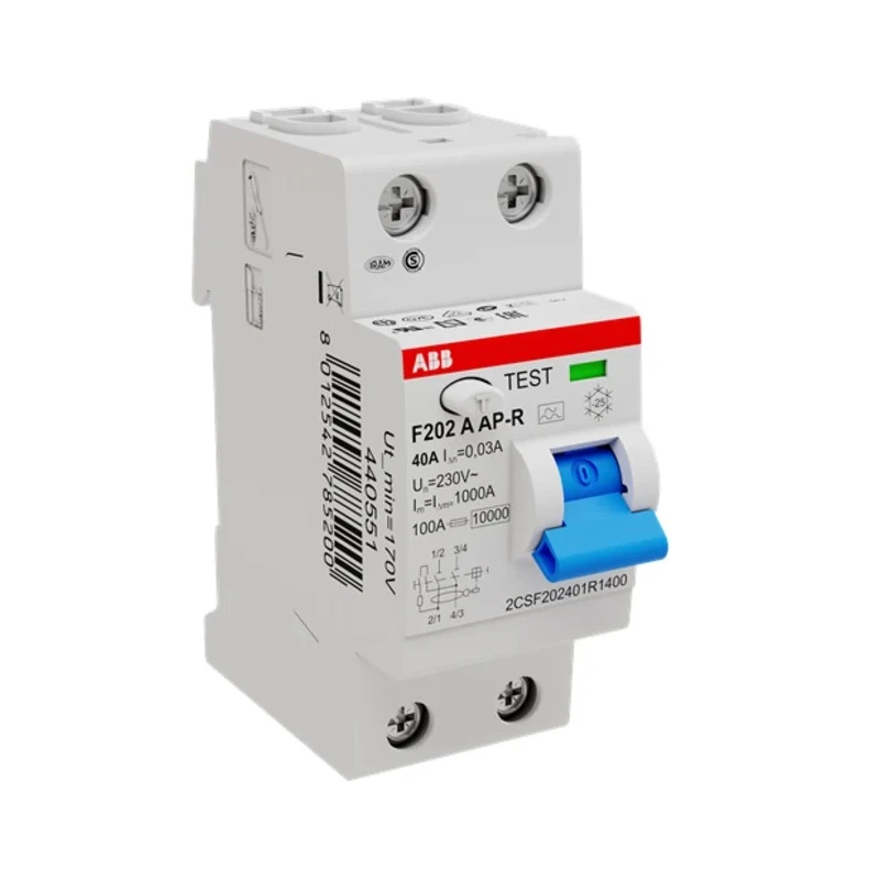 ABB Residual Current Circuit Breaker 40A, 2-Pole, 30 mA, Type A, 1 kA Breaking Capacity 2CSF202401R1400 F202 A-40/0,03 AP-R