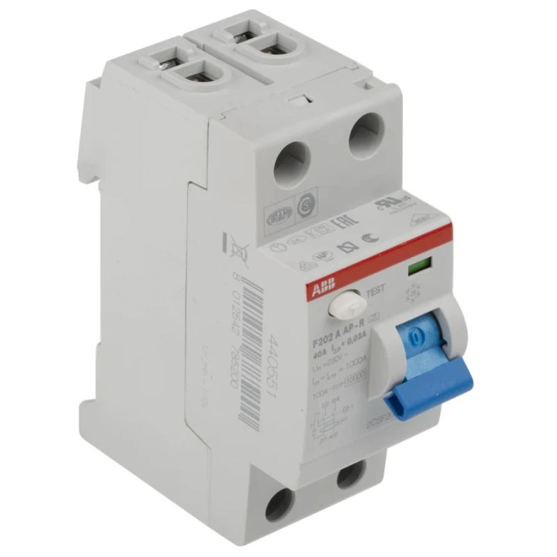 ABB Residual Current Circuit Breaker 40A, 2-Pole, 30 mA, Type A, 1 kA Breaking Capacity 2CSF202401R1400 F202 A-40/0,03 AP-R