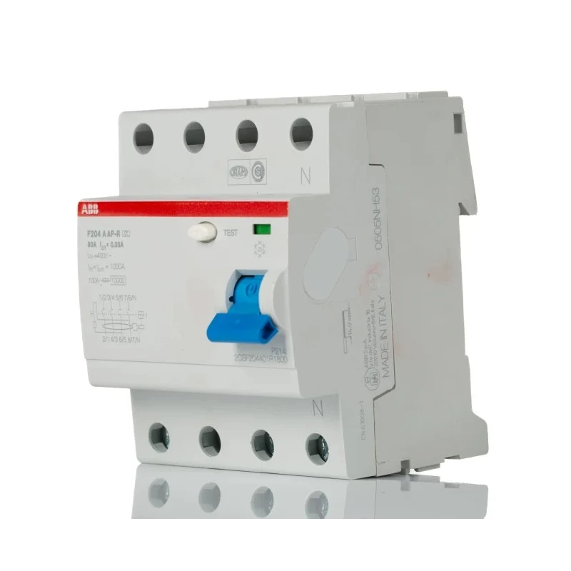ABB F200 Series Residual Current Circuit Breaker 80A 4-Pole 30 mA Type A 1 kA 480V AC 2CSF204401R1800 F204 A-80/0,03 AP-R