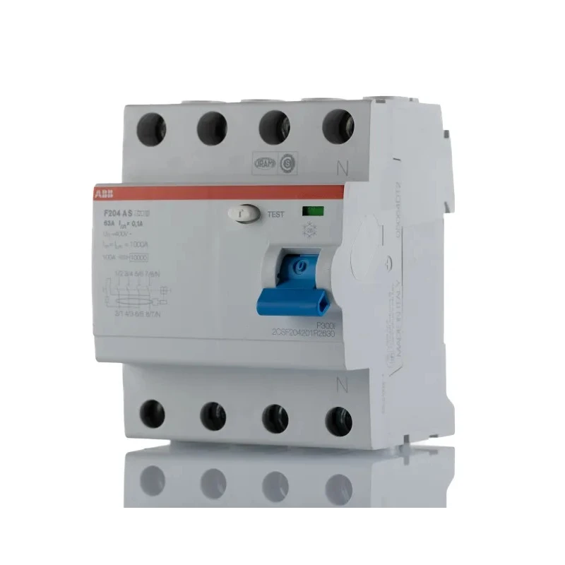 ABB Residual Current Circuit Breaker 63A 4-Pole 100mA Type A 1kA Breaking Capacity 277V AC 2CSF204201R2630 F204 A S-63/0,1