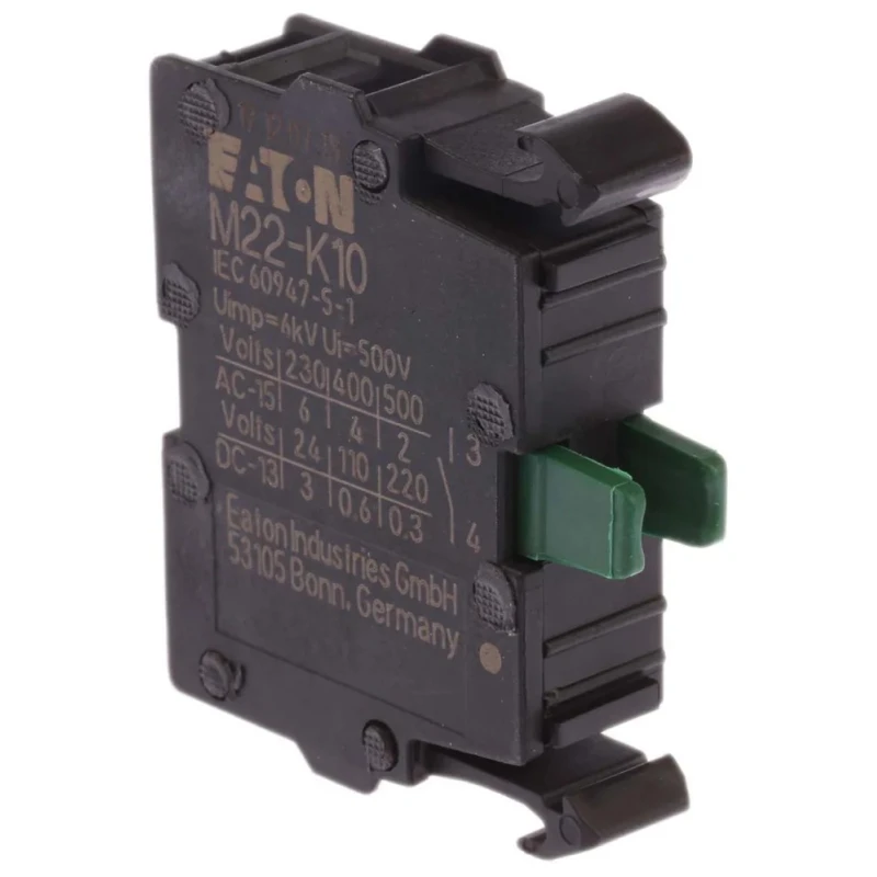 Eaton Contact Block for Use with RMQ-Titan 22.5 mm Drilling Dimensions, Front Mount, Screw Terminal, 6A 216504 M22-AK10