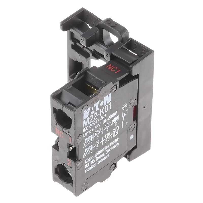 Eaton RMQ Titan M22 Series Contact Block, Screw Terminal, 500V, 4A, 1 NC, Front Fixing Collar 216503 M22-AK01