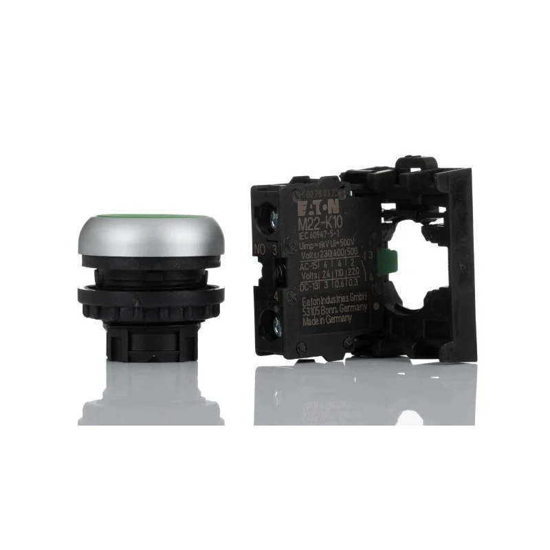 Eaton RMQ Titan M22 Series Push Button Switch, Momentary Actuation, Panel Mount, 22 mm Cutout, SPST 216512 M22-D-G-X1/K10