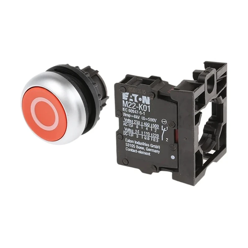 Eaton RMQ Titan M22 Series Push Button Switch, Spring Return, Momentary, Panel Mount, 22 mm Cutout 216510 M22-D-R-X0/K01