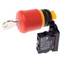Eaton RMQ Titan Series Key Release Emergency Stop Push Button, Panel Mount, 22.5mm Cutout, 1 NC, IP66 216514 M22-PVS/K01