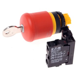 Eaton RMQ Titan Series Key Release Emergency Stop Push Button, Panel Mount, 22.5mm Cutout, 1 NC, IP66 216514 M22-PVS/K01