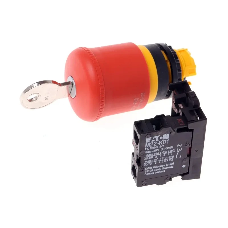 Eaton RMQ Titan Series Key Release Emergency Stop Push Button, Panel Mount, 22.5mm Cutout, 1 NC, IP66 216514 M22-PVS/K01