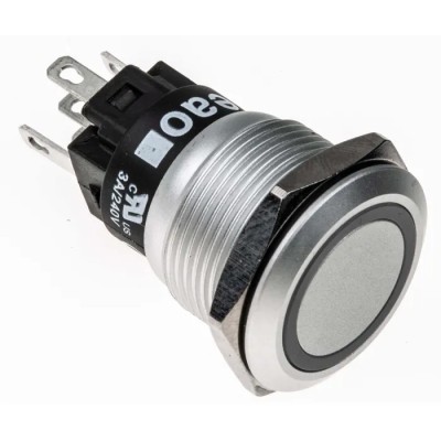 EAO 82 Series Illuminated Momentary Push Button Switch Panel Mount, 19 mm Cutout, SPDT, Green LED, IP65 IP67 82-5551.1134